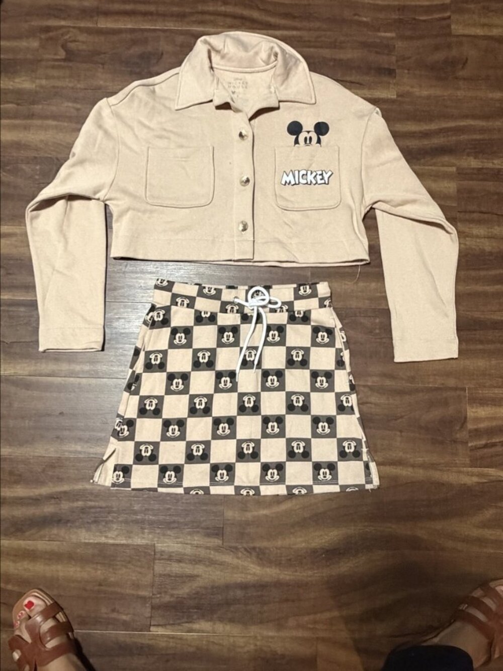 Disney Mickey Mouse Two Piece Set Jacket Skirt Beige S